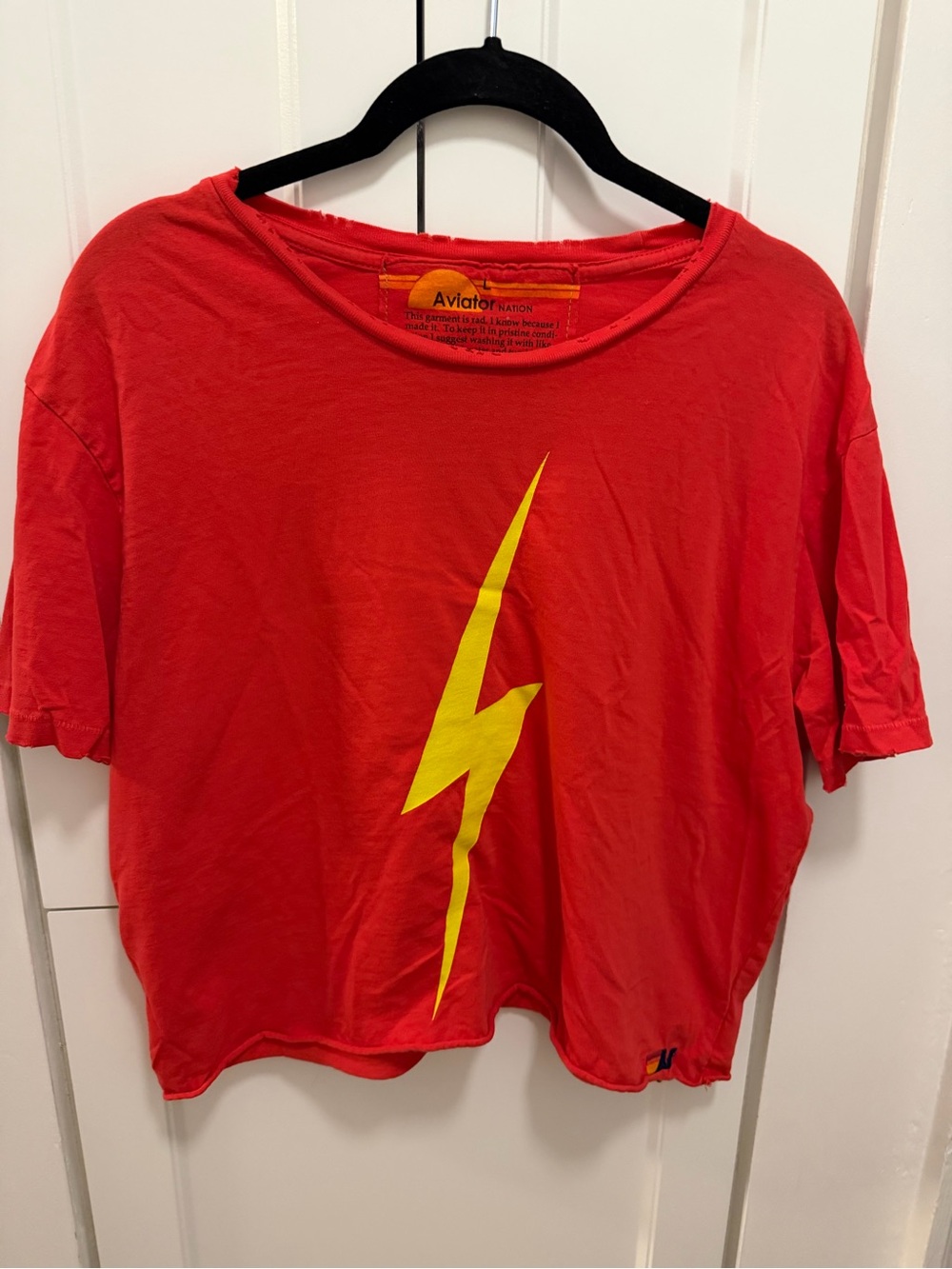 Aviator Nation Kids Red Tee with Yellow Lightning Bolt